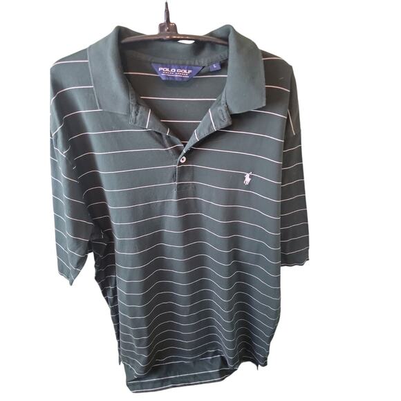 Ralph Lauren Polo Shirt Mens Sz Large Green White Striped Lightweight Pullover - Picture 5 of 6